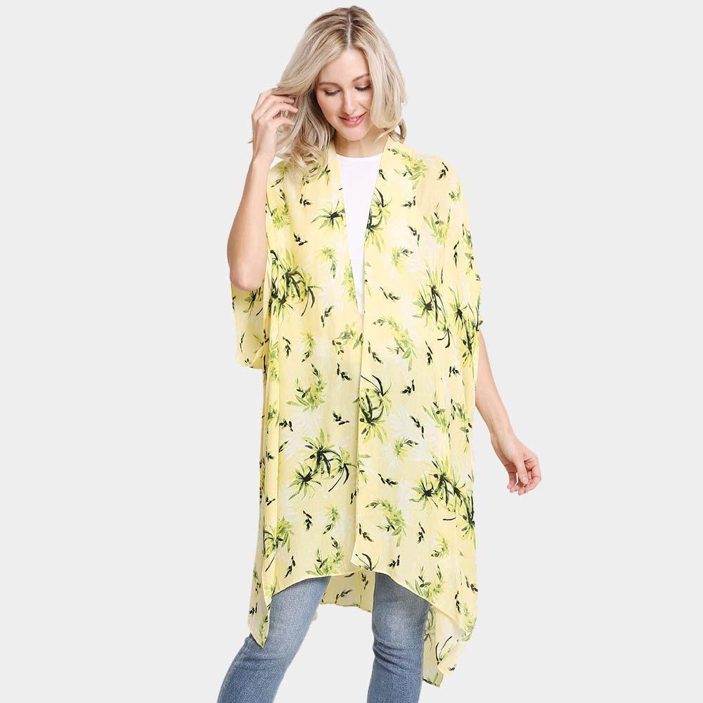 Yellow Floral Printed Cover Up Kimono Poncho - Jewelry Store by Erik Rayo