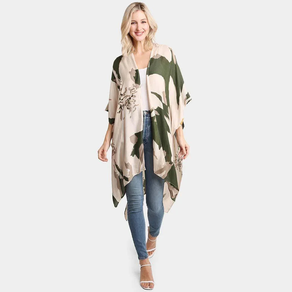 Green Camouflage Patterned Cover Up Kimono Poncho - Jewelry Store by Erik Rayo