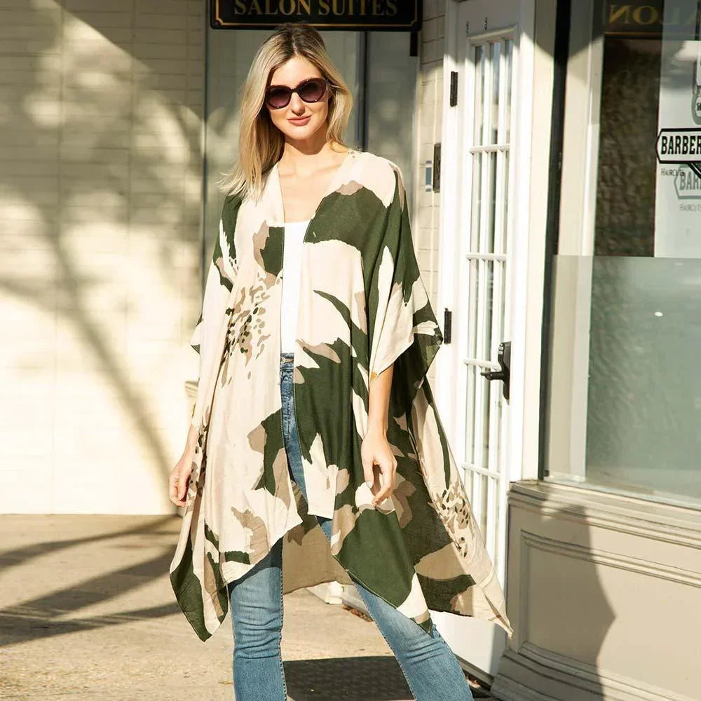 Green Camouflage Patterned Cover Up Kimono Poncho - Jewelry Store by Erik Rayo