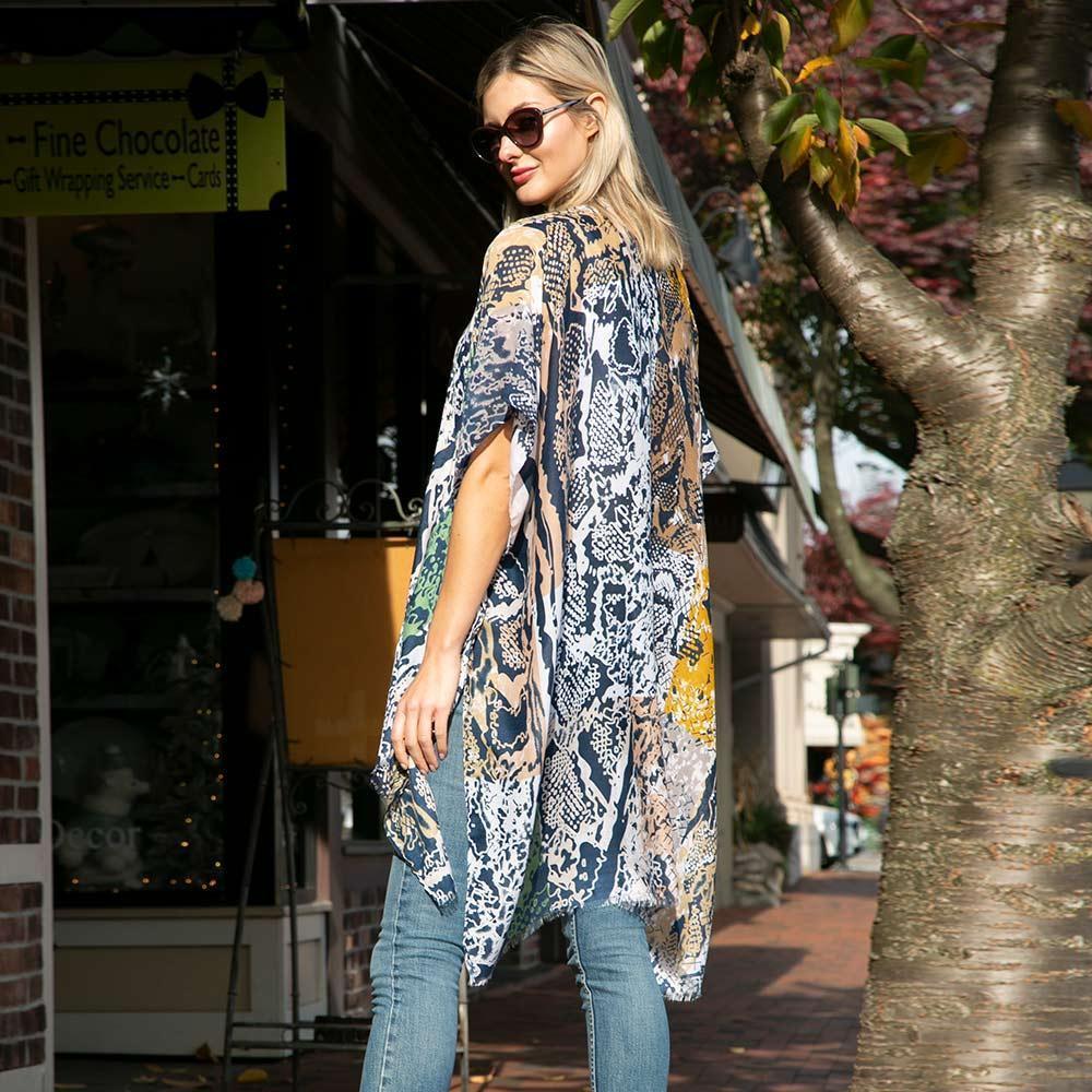 Khaki Snake Skin Patterned Cover Up Kimono Poncho - Jewelry Store by Erik Rayo