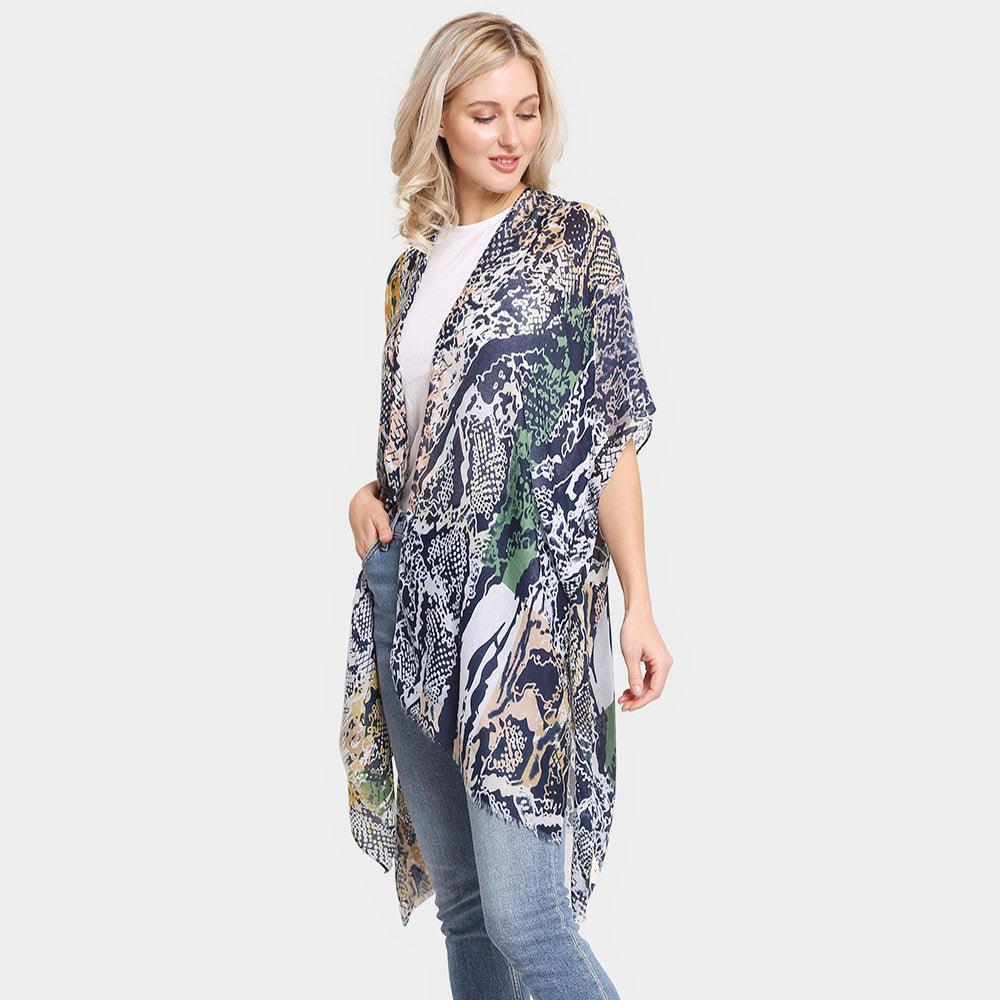 Khaki Snake Skin Patterned Cover Up Kimono Poncho - Jewelry Store by Erik Rayo