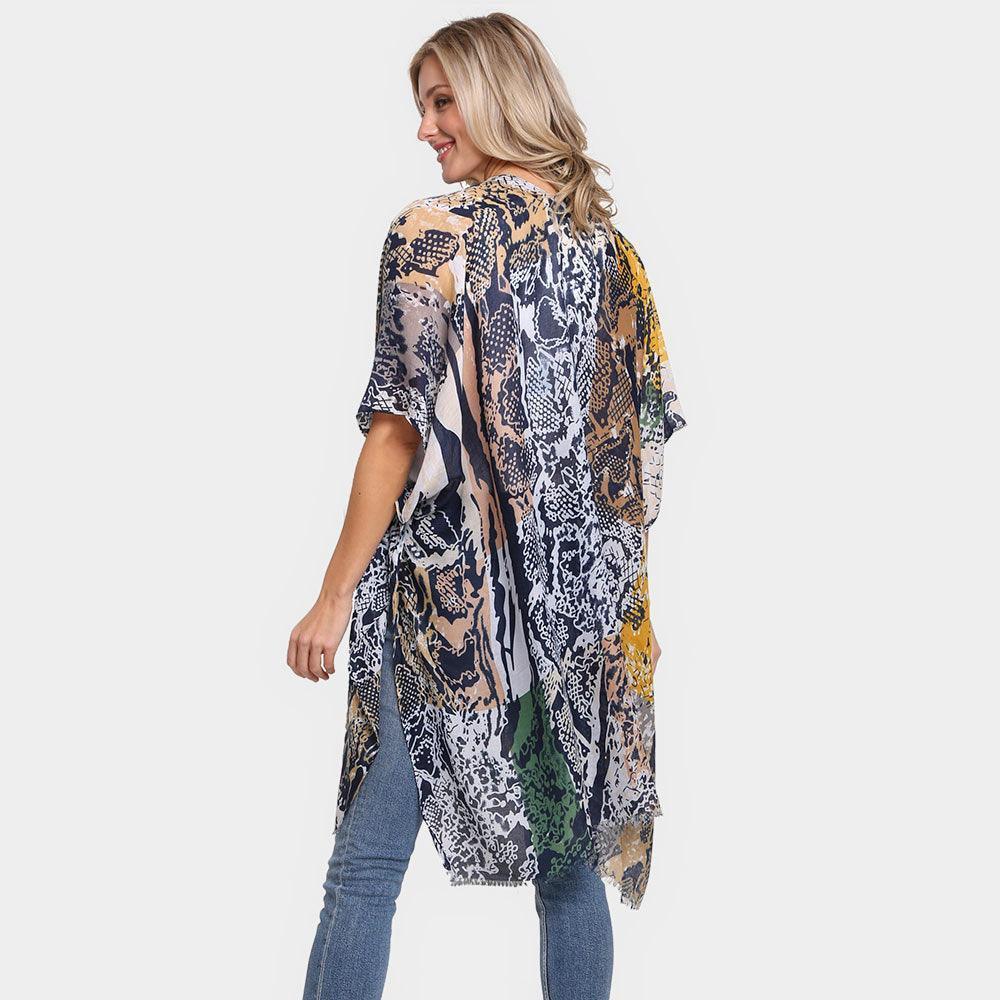 Khaki Snake Skin Patterned Cover Up Kimono Poncho - Jewelry Store by Erik Rayo