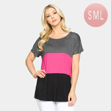 Load image into Gallery viewer, Gray Short Sleeve Color Block Top
