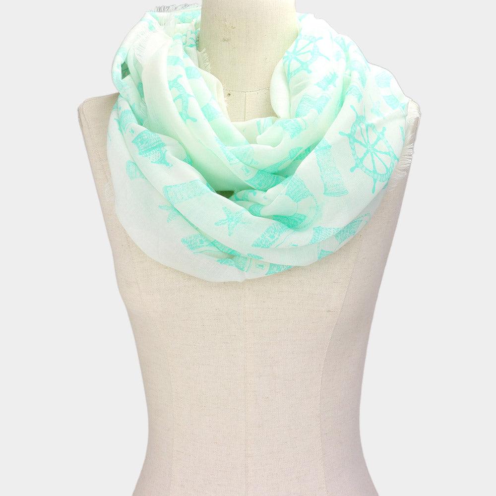 Mint Nautical Print Infinity Scarf