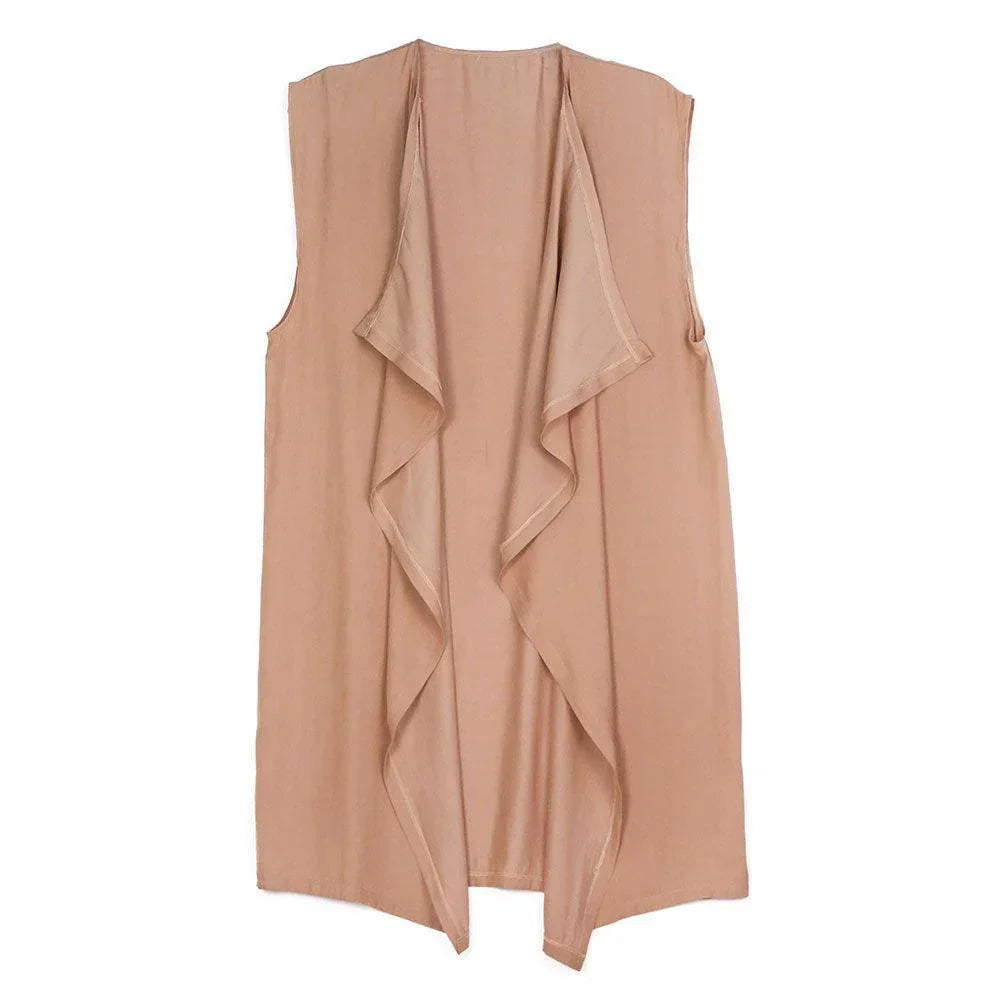 Beige Waterfall Lapel Satin Vest - Jewelry Store by Erik Rayo