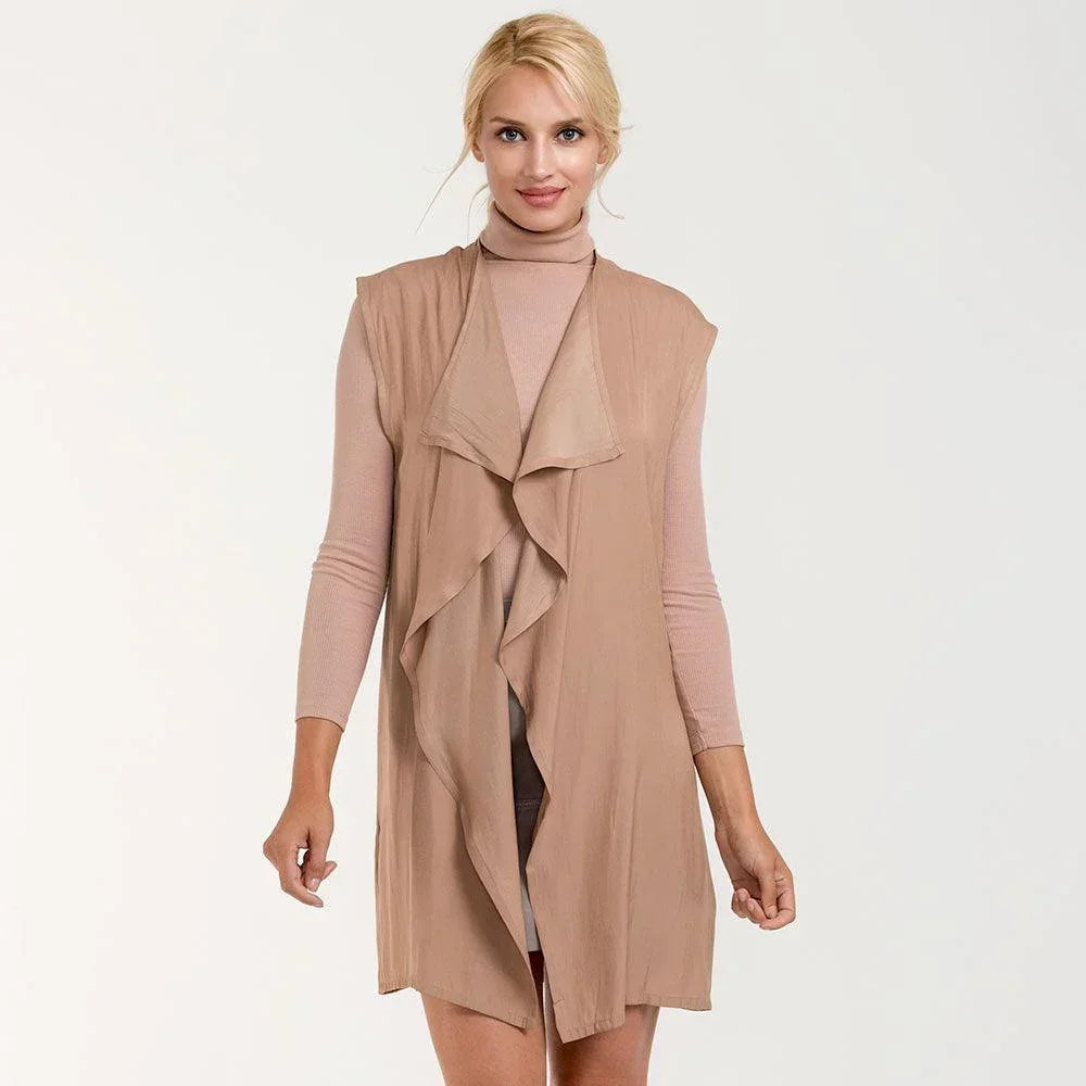 Beige Waterfall Lapel Satin Vest - Jewelry Store by Erik Rayo