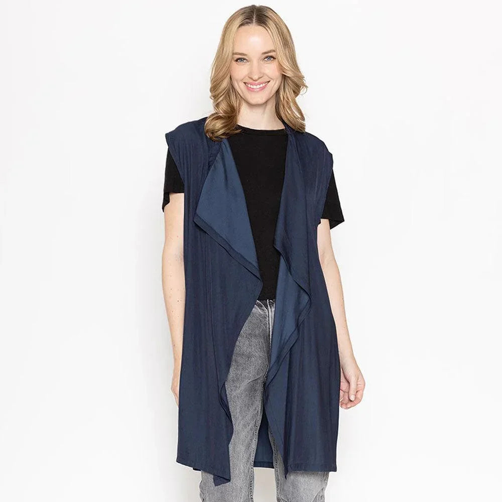 Navy Waterfall Lapel Satin Vest - Jewelry Store by Erik Rayo