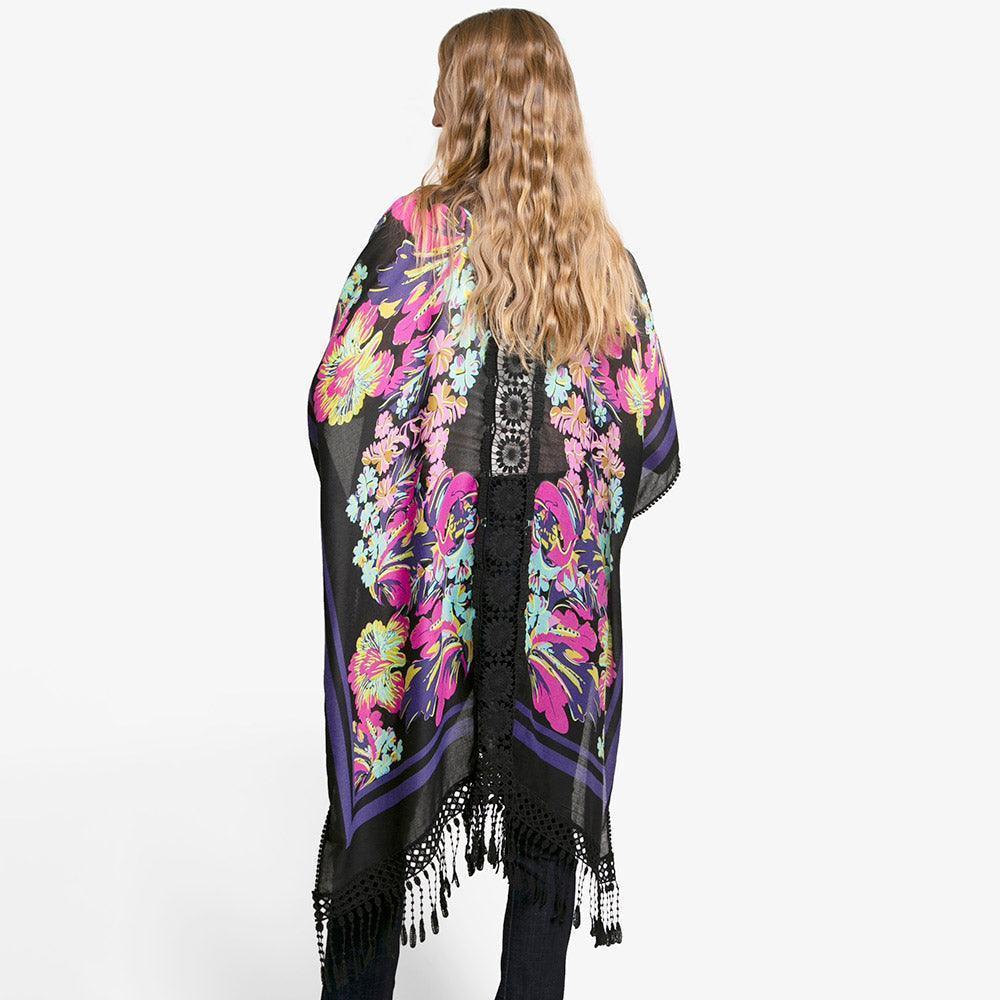 Navy Floral Patterned Lace Cover Up Kimono Poncho - Jewelry Store by Erik Rayo