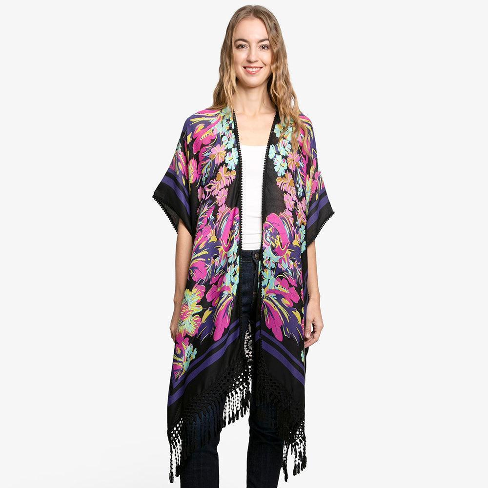 Navy Floral Patterned Lace Cover Up Kimono Poncho - Jewelry Store by Erik Rayo
