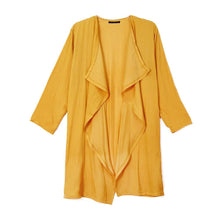 Load image into Gallery viewer, Mustard Waterfall Lapel Satin Cardigan
