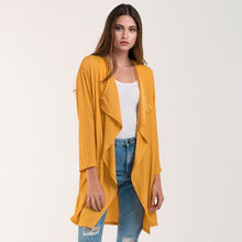 Load image into Gallery viewer, Mustard Waterfall Lapel Satin Cardigan

