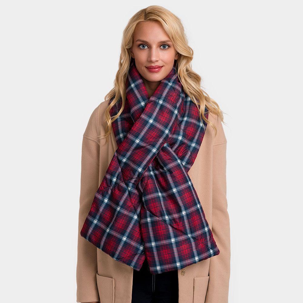 Red Plaid Check Puffy Scarf