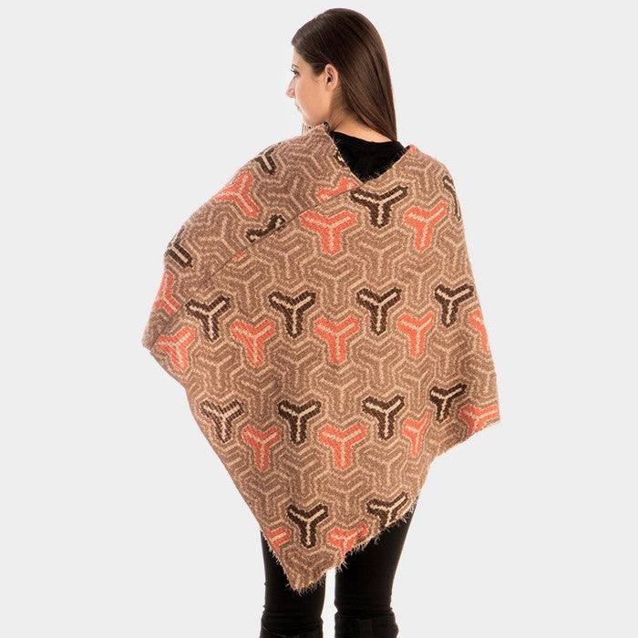 Khaki Patterned V-Neck Poncho - Jewelry Store by Erik Rayo