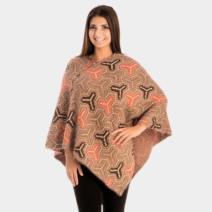 Khaki Patterned V-Neck Poncho - Jewelry Store by Erik Rayo
