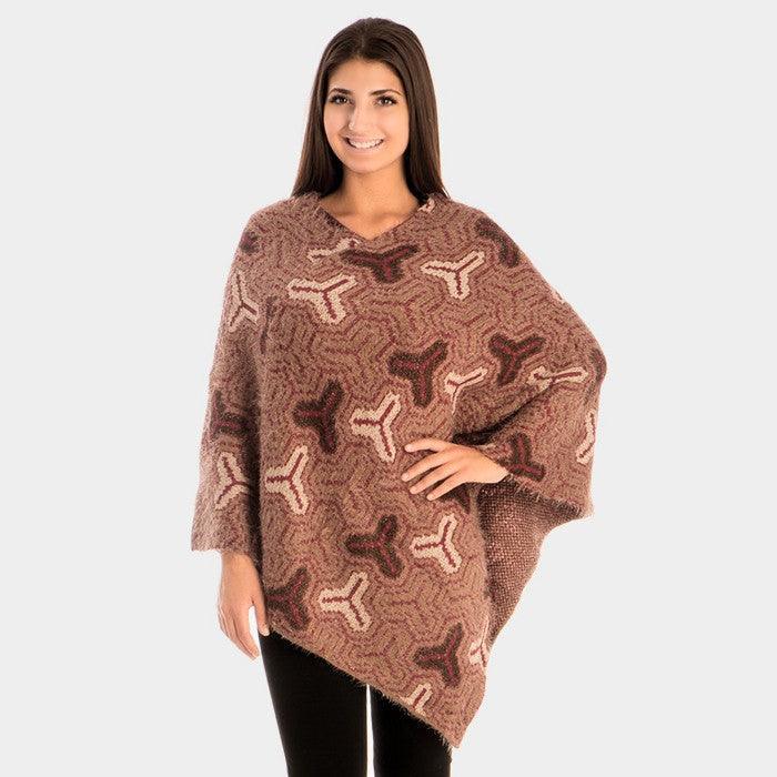 Red Patterned V-Neck Poncho - Jewelry Store by Erik Rayo