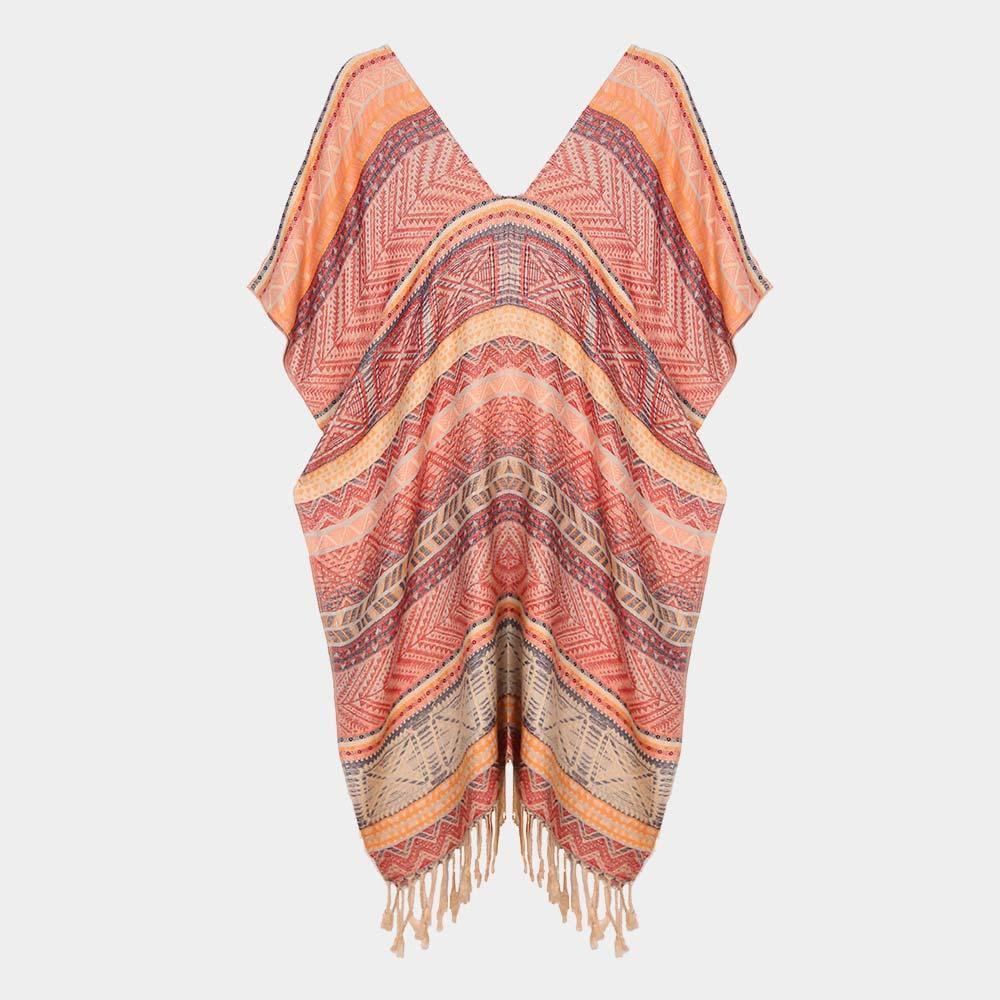 Peach Stripe Tassel Kaftan Poncho - Jewelry Store by Erik Rayo