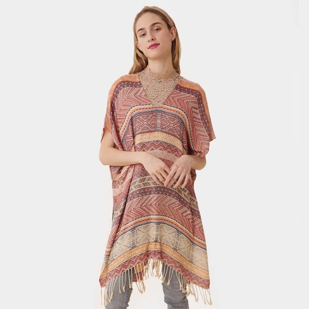 Peach Stripe Tassel Kaftan Poncho - Jewelry Store by Erik Rayo