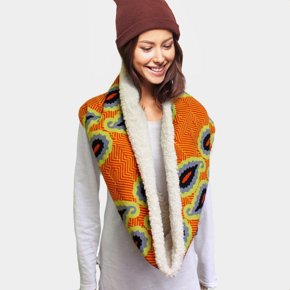 Orange Colorful Pattern Soft Sherpa Infinity Scarf - Jewelry Store by Erik Rayo