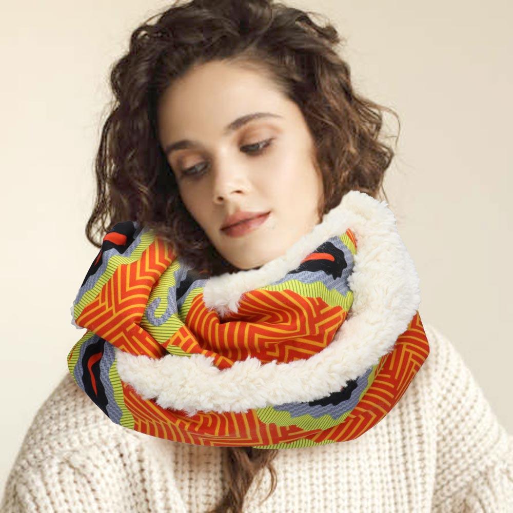 Orange Colorful Pattern Soft Sherpa Infinity Scarf