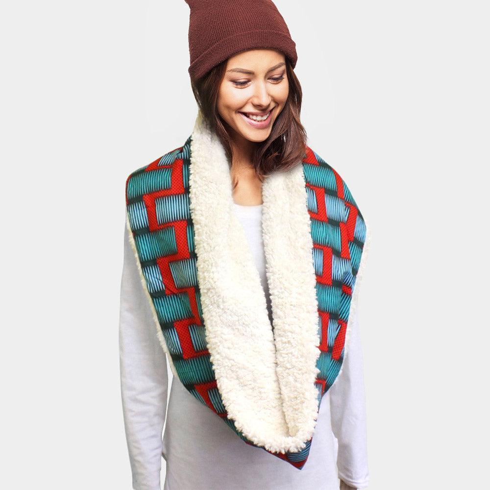 Red Colorful Pattern Soft Sherpa Infinity Scarf - Jewelry Store by Erik Rayo