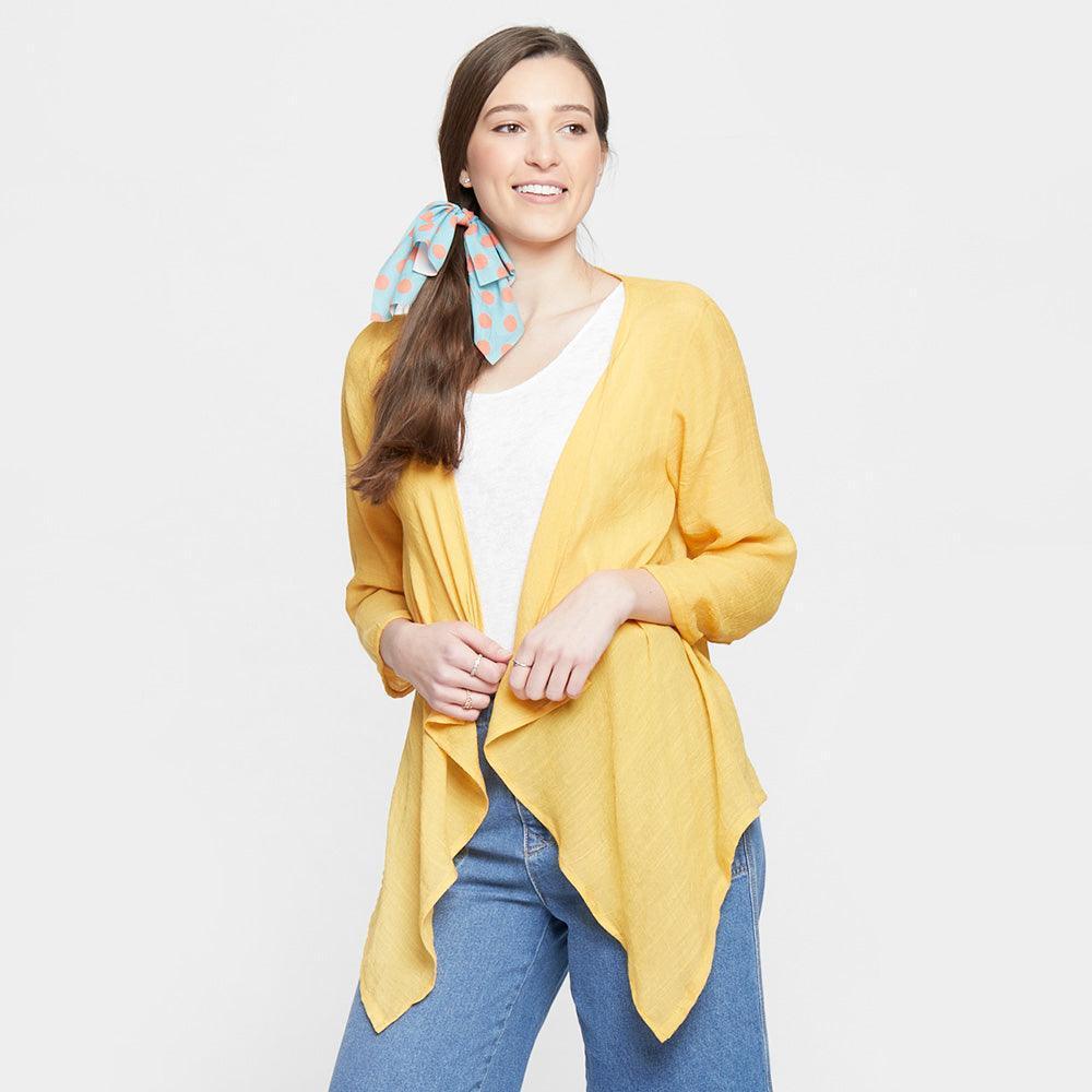 Mustard Front Tie Short Cardigan