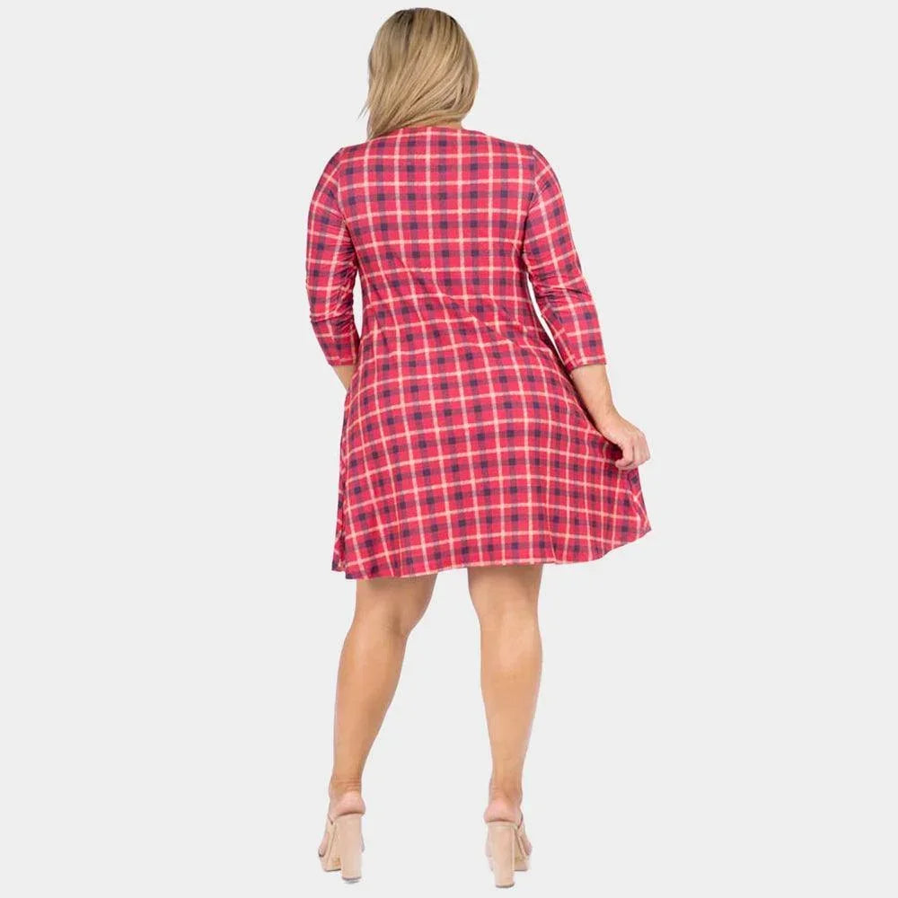 Red Plaid Check Pinafore A Line Swing Dress - Jewelry Store by Erik Rayo