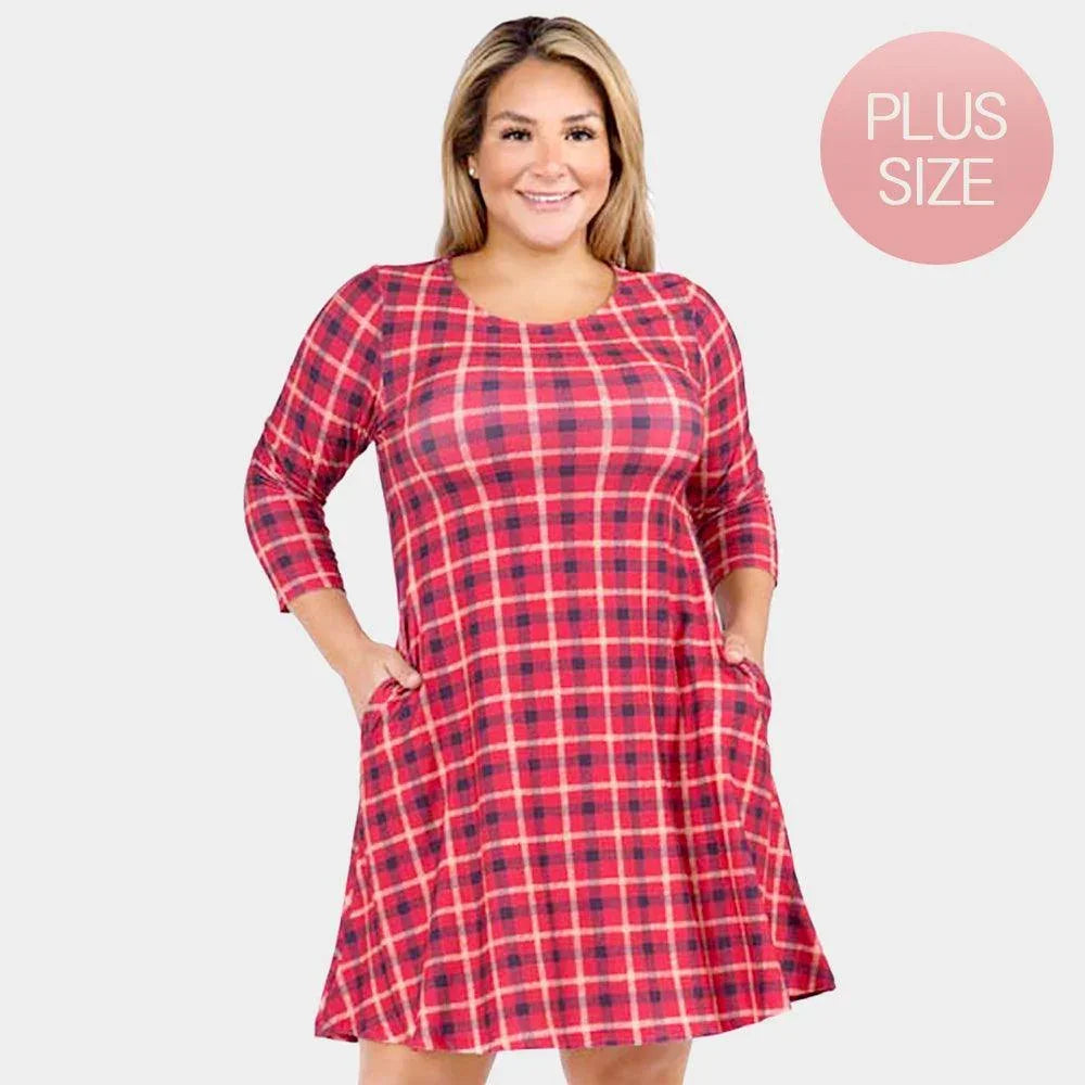 Red Plaid Check Pinafore A Line Swing Dress - Jewelry Store by Erik Rayo
