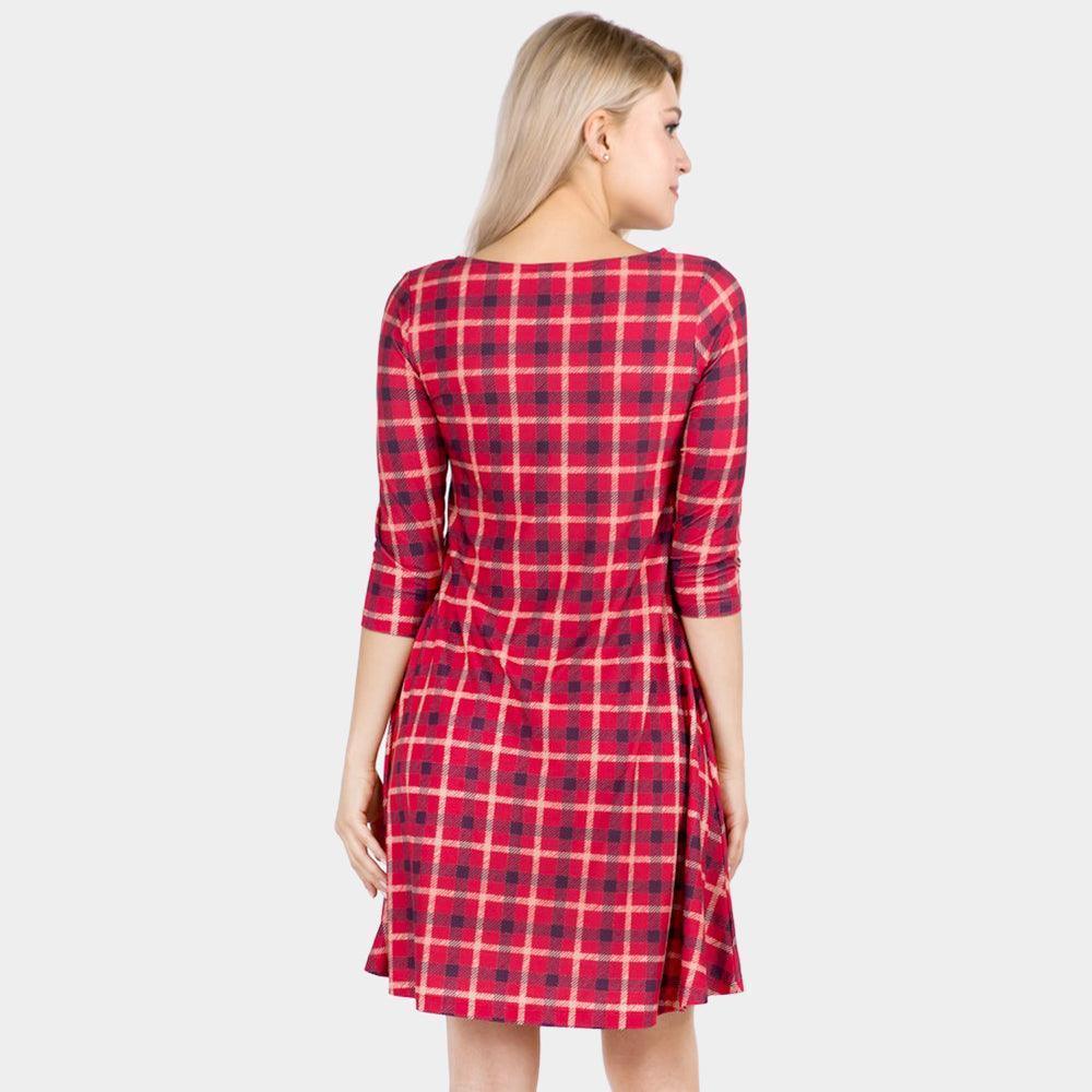 Red Plaid Check Pinafore A Line Swing Dress - Jewelry Store by Erik Rayo