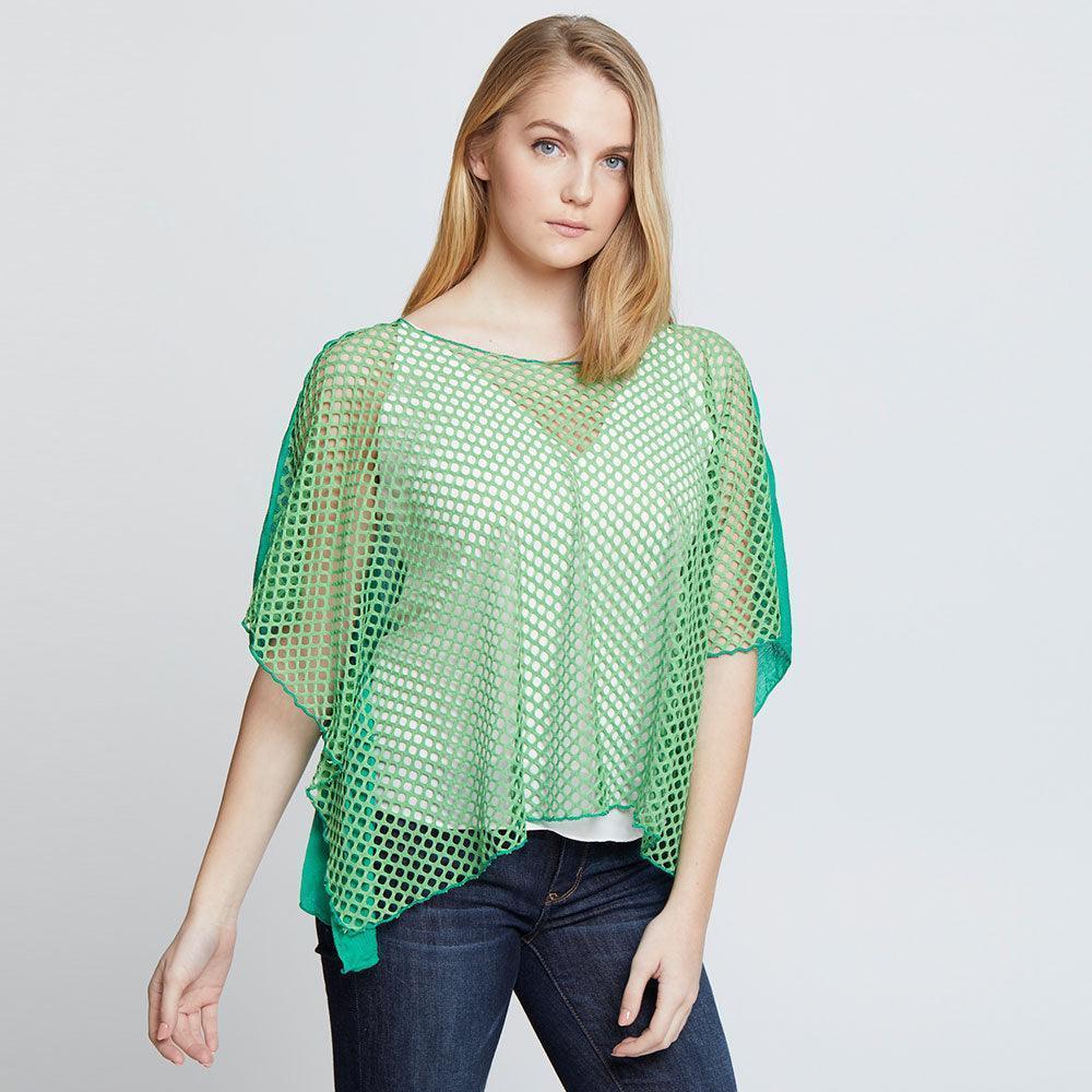 Green Solid Mesh Crop Top