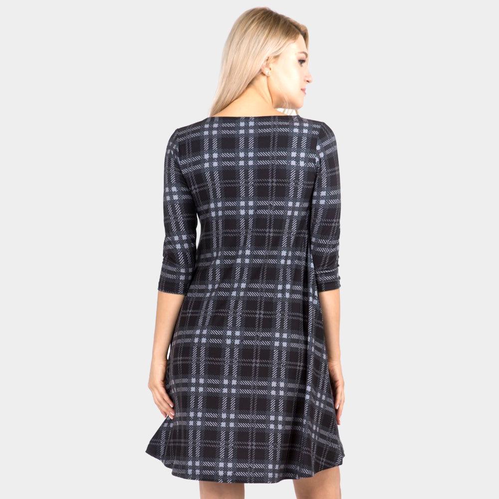 Black Plaid Check Pinafore A Line Swing Dress - Jewelry Store by Erik Rayo