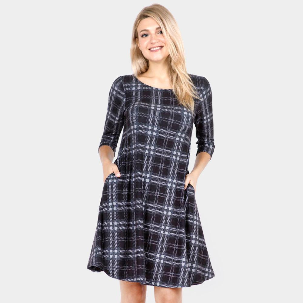 Black Plaid Check Pinafore A Line Swing Dress - Jewelry Store by Erik Rayo
