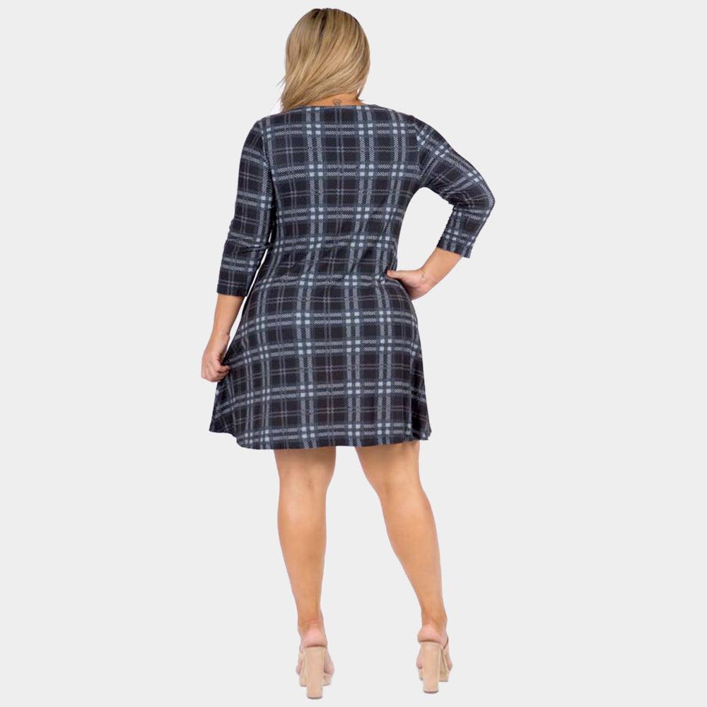 Black Plaid Check Pinafore A Line Swing Dress - Jewelry Store by Erik Rayo