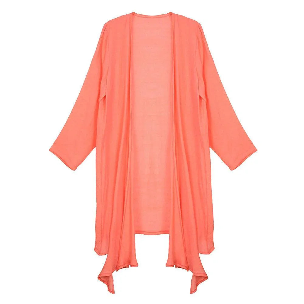 Peach Solid Long Cardigan - Jewelry Store by Erik Rayo