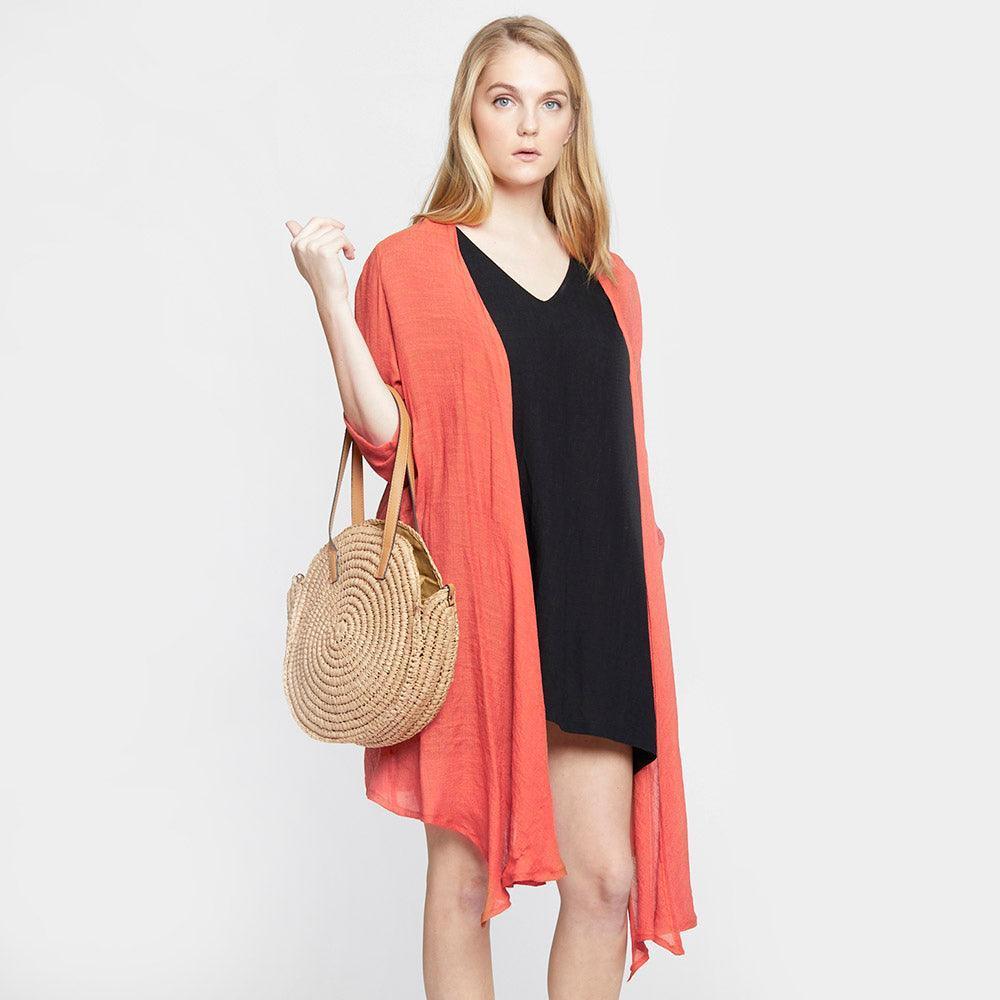 Peach Solid Long Cardigan - Jewelry Store by Erik Rayo