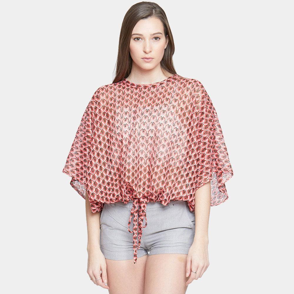 Red Fish Net Tie Top