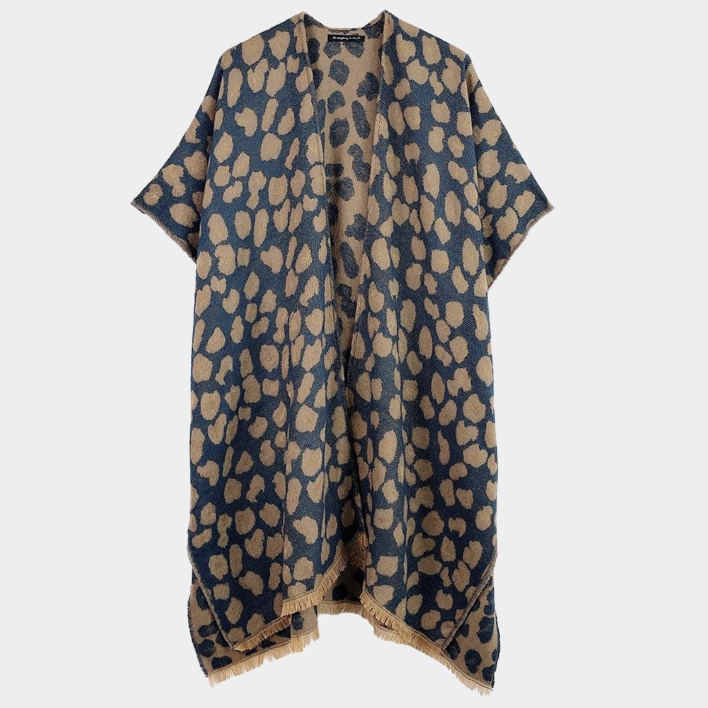 Navy Leopard Cozy Poncho