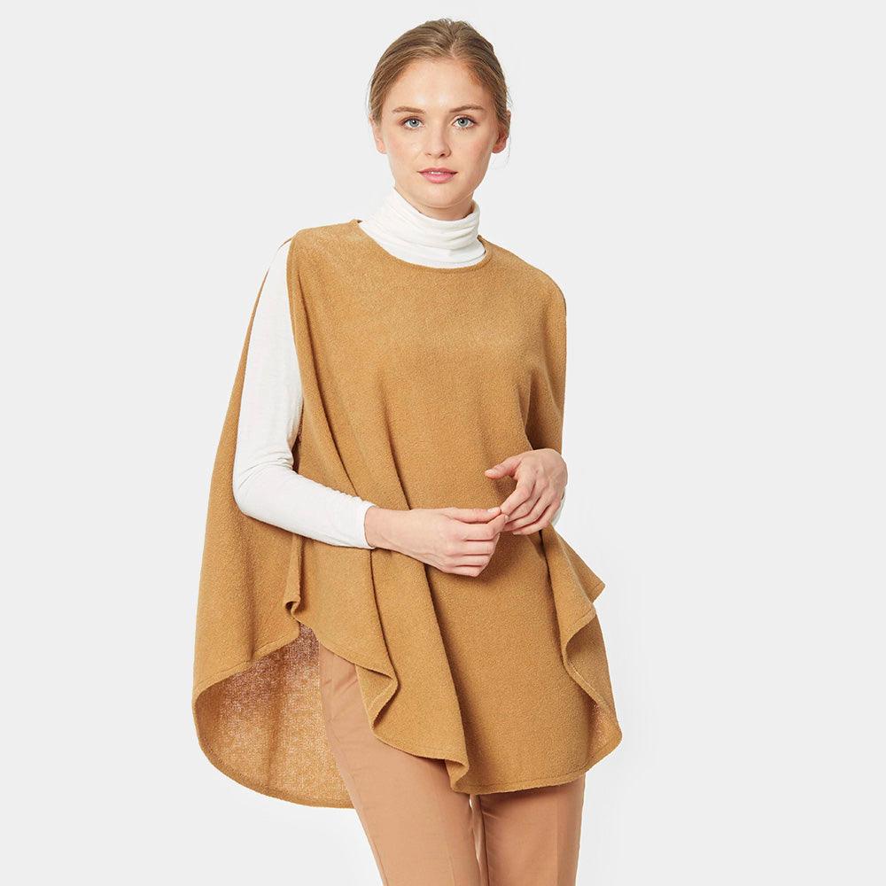 Beige Open Shoulder Solid Poncho