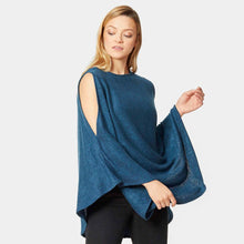 Load image into Gallery viewer, Blue Open Shoulder Solid Poncho
