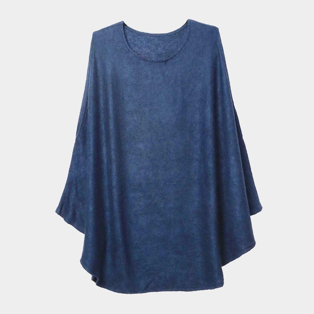 Blue Open Shoulder Solid Poncho - Jewelry Store by Erik Rayo