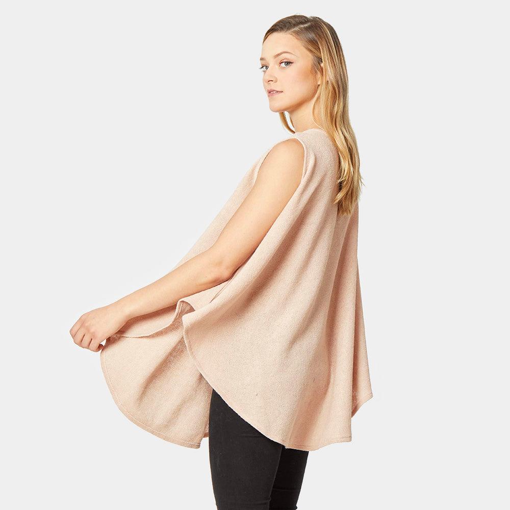 Pink Open Shoulder Solid Poncho