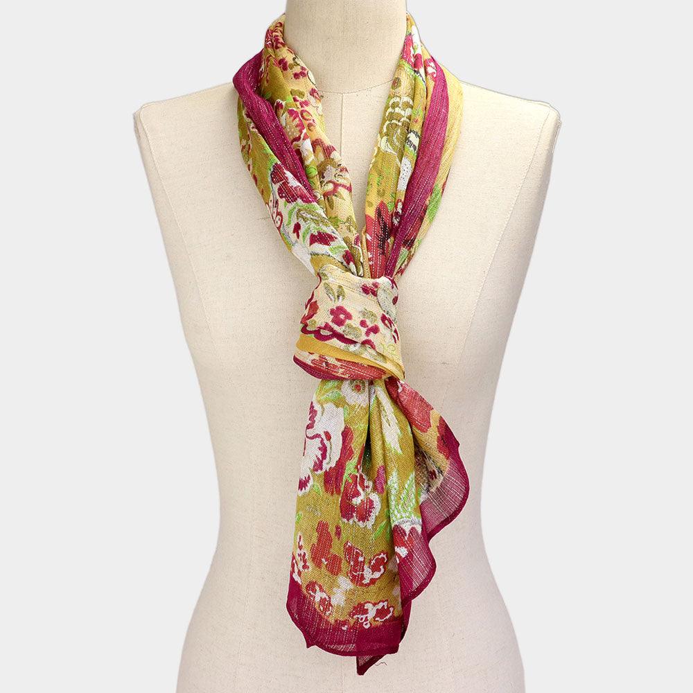 Burgundy Flower Print Oblong Scarf