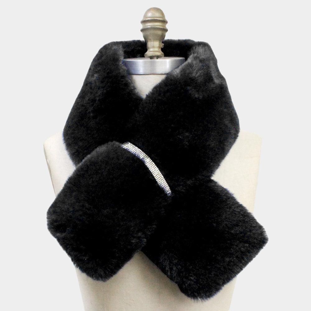 Black Faux Fur Bling Pull Through Scarf - Jewelry Store by Erik Rayo