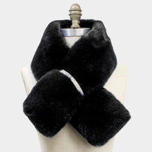 Load image into Gallery viewer, Black Faux Fur Bling Pull Through Scarf
