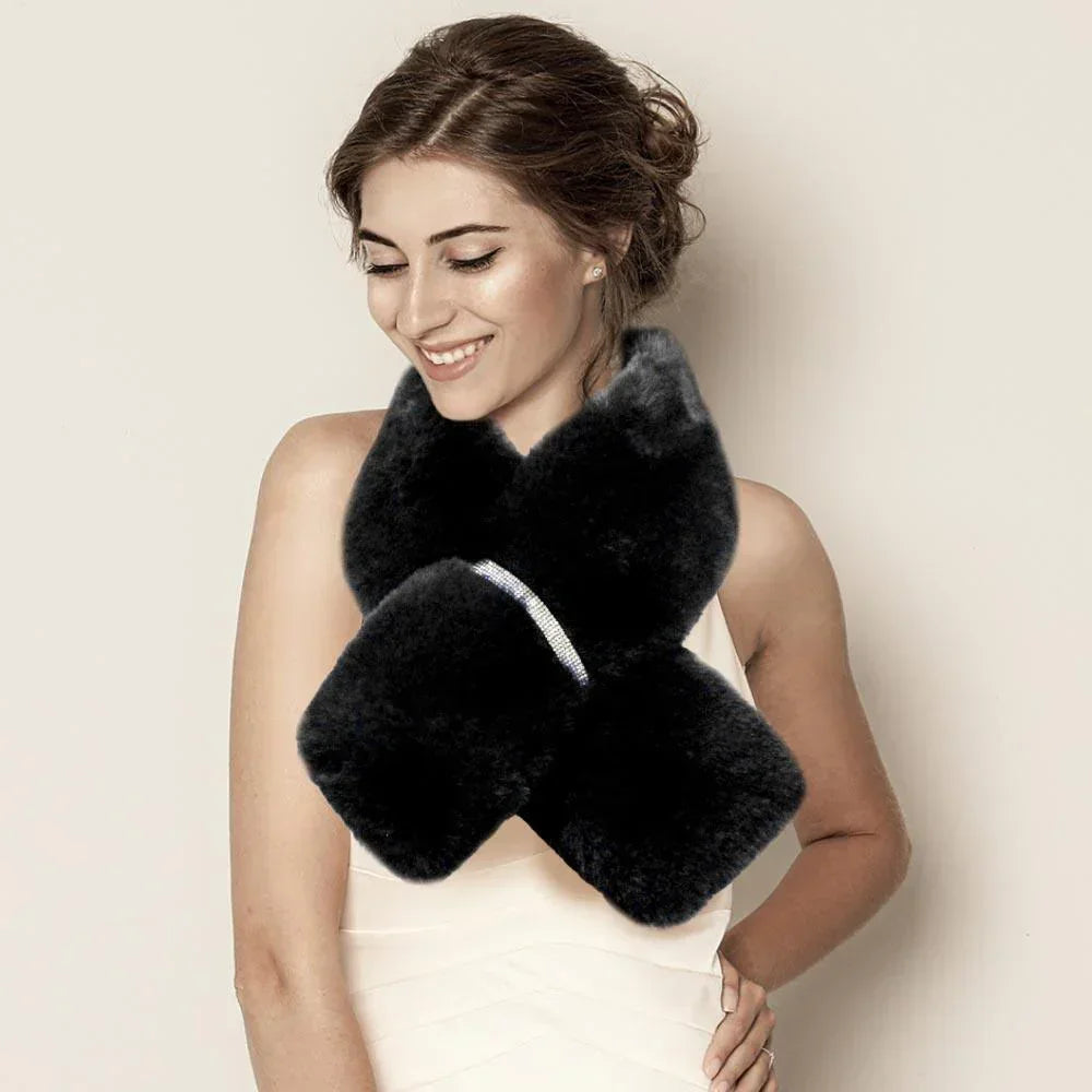 Black Faux Fur Bling Pull Through Scarf - Jewelry Store by Erik Rayo