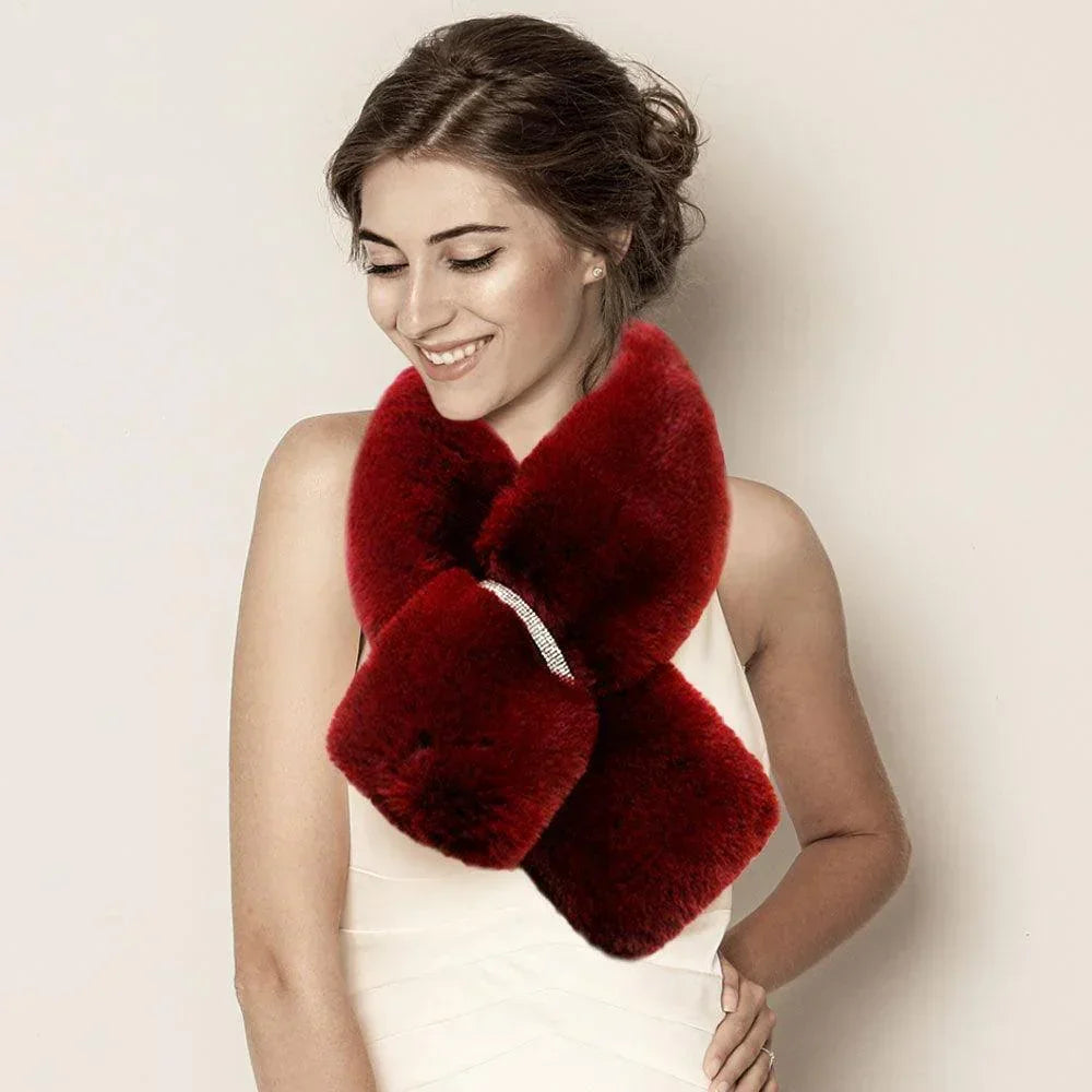 Burgundy Faux Fur Bling Pull Through Scarf - Jewelry Store by Erik Rayo