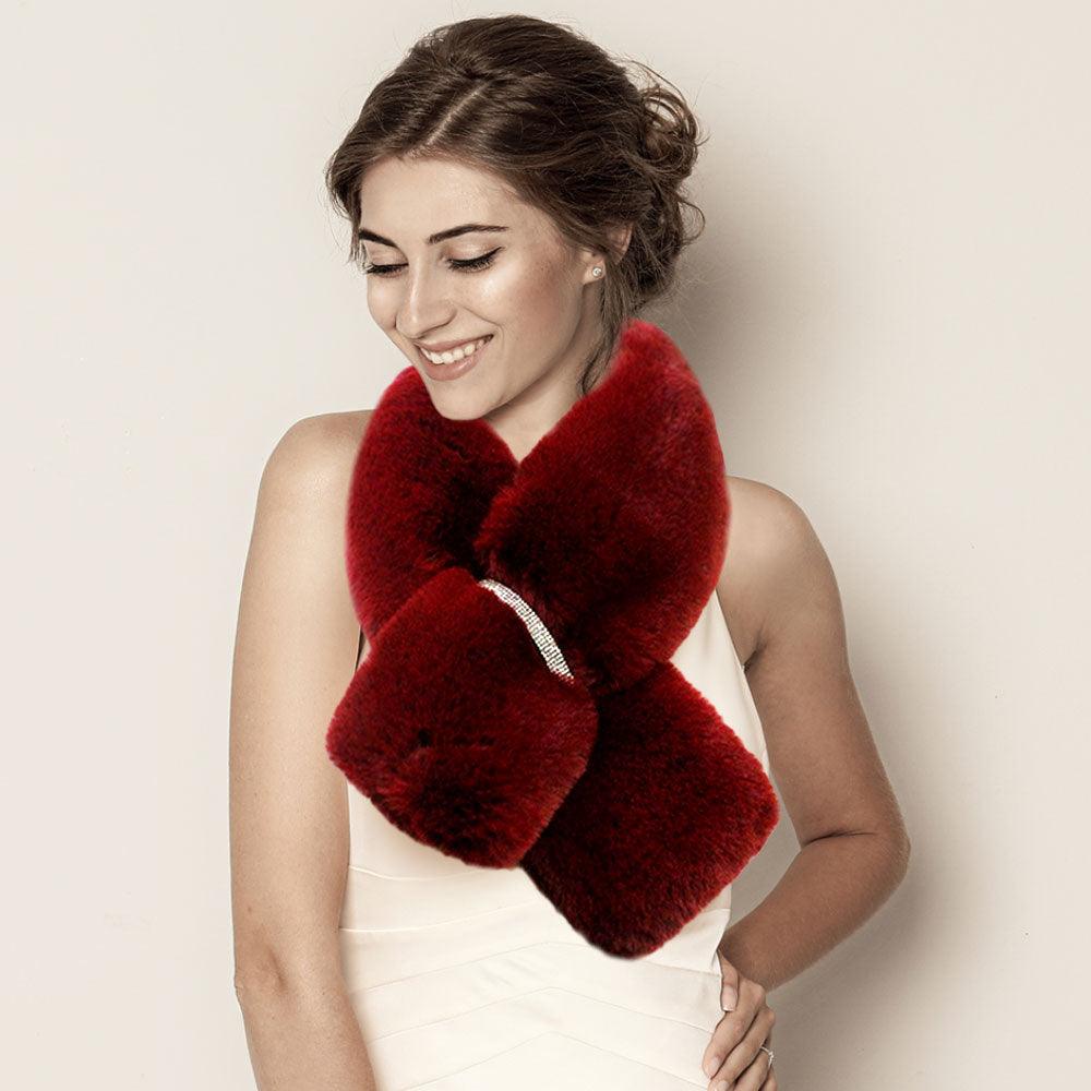 Burgundy Faux Fur Bling Pull Through Scarf