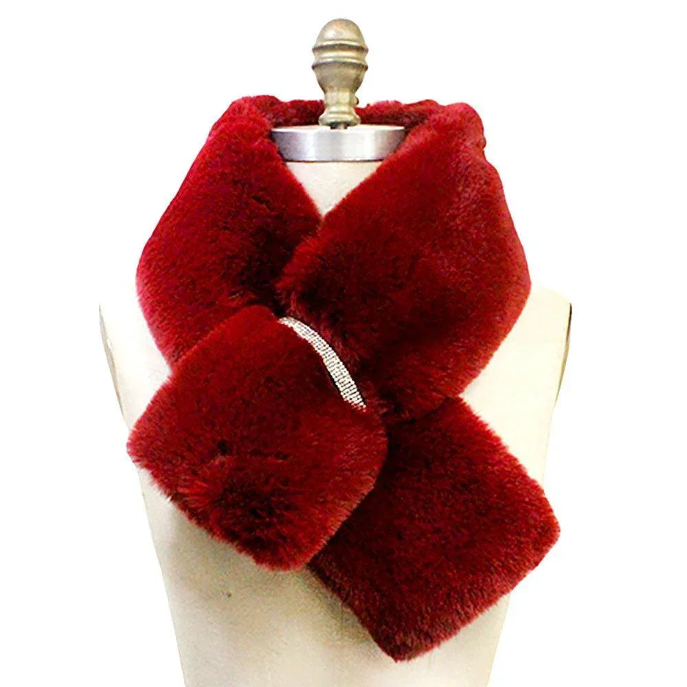 Burgundy Faux Fur Bling Pull Through Scarf - Jewelry Store by Erik Rayo
