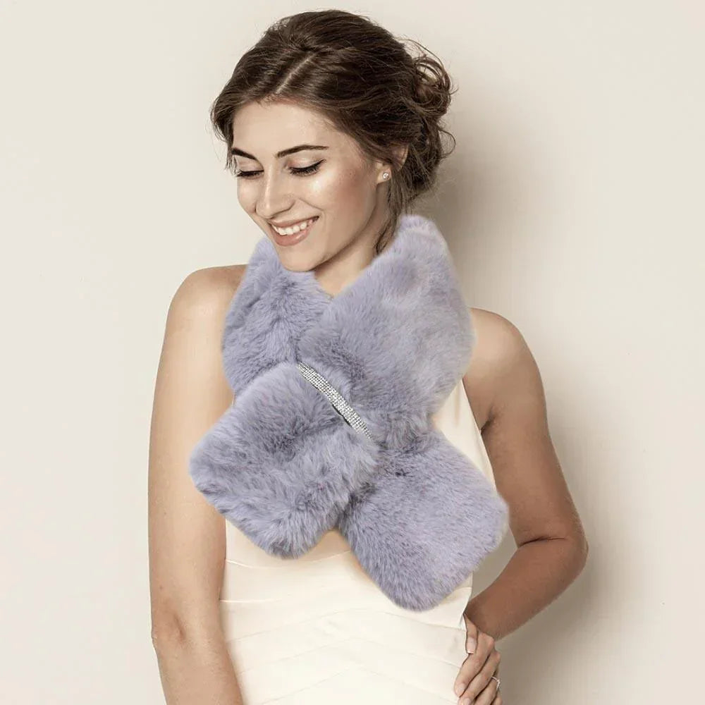 Gray Faux Fur Bling Pull Through Scarf - Jewelry Store by Erik Rayo