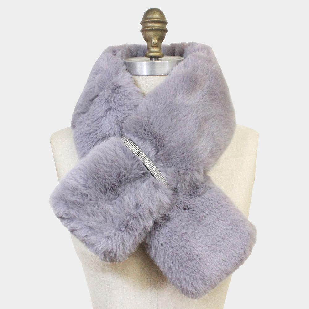 Gray Faux Fur Bling Pull Through Scarf - Jewelry Store by Erik Rayo
