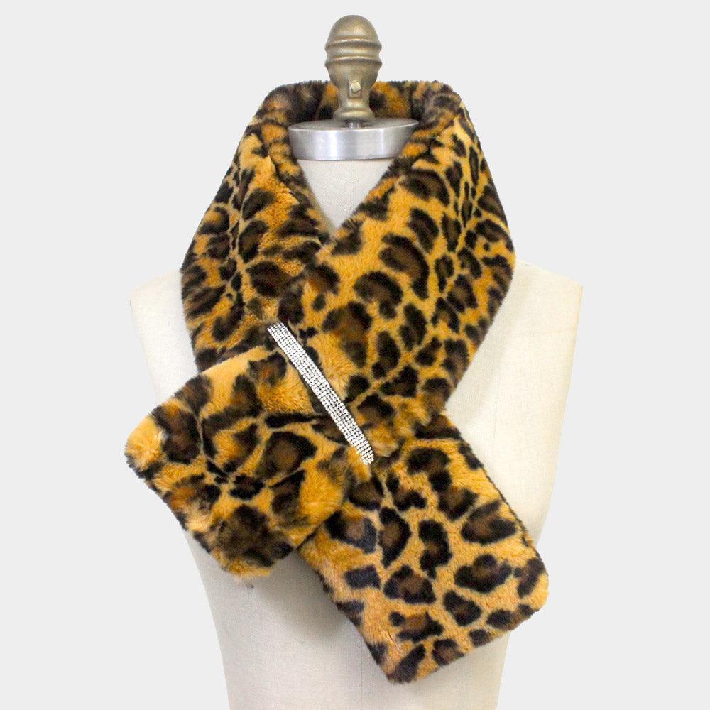 Leopard Patterned Faux Fur Bling Pull Through Scarf - Jewelry Store by Erik Rayo